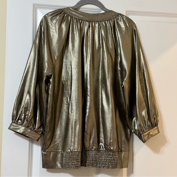 Karl Lagerfeld Paris Gold Metallic Blouse Top 3/4 Sleeve - Picture 4 of 13